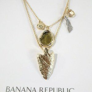Banana Republic GOLD  Multi Hammered Charm Stone Two Tier Necklace  NWT $59